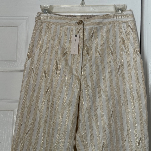 Porridge Women's Trousers Size 4 Brand New Gold Cream Metallic Party Glam Anthro - Picture 5 of 11